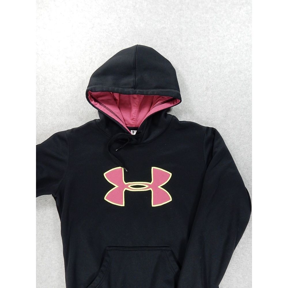 Under Armour Loose Fit Stitched Logo Hoodie Sweatshirt (Womens Small) Black/Pink